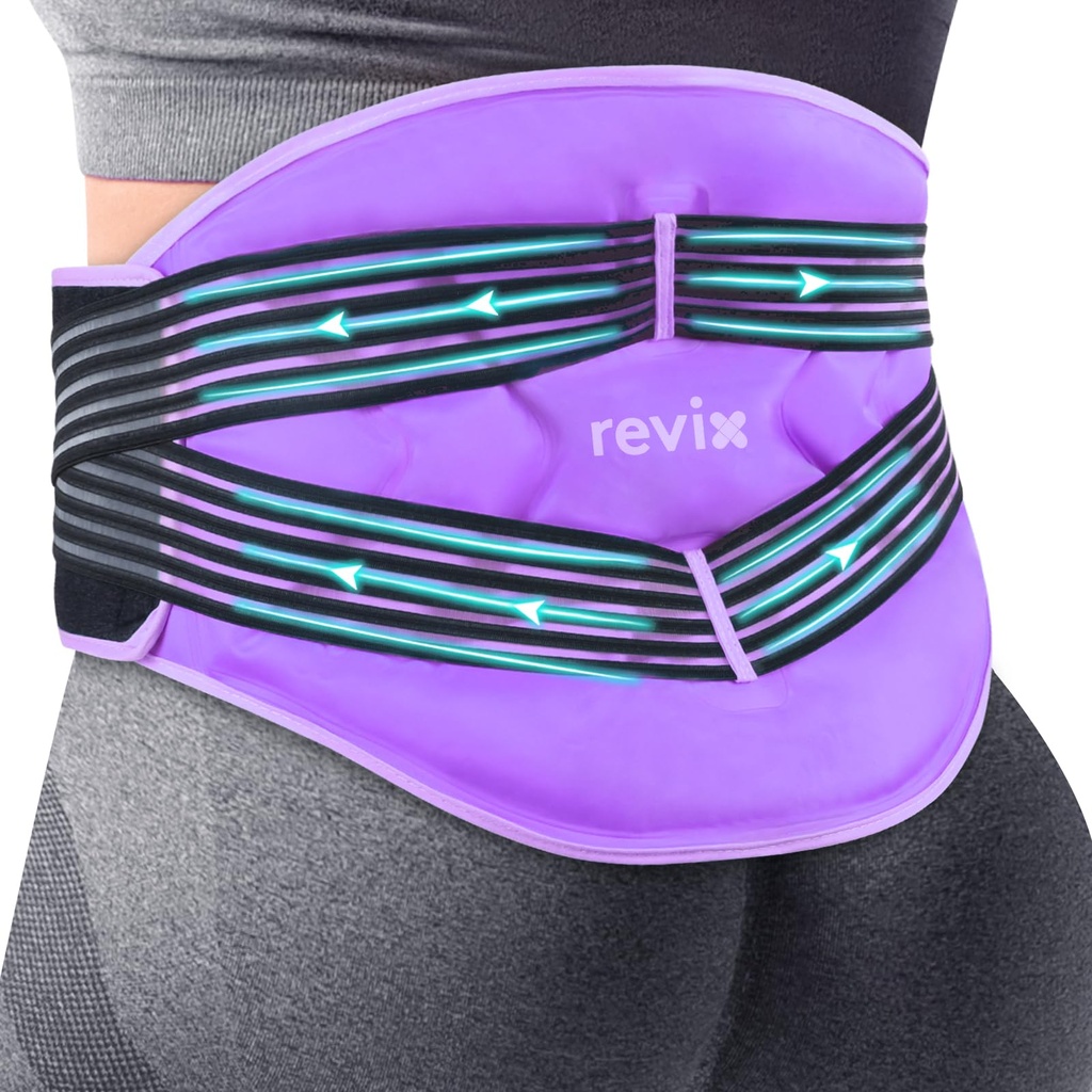 REVIX Reusable Large Back Ice Packs with compression hihnat, säädettävä alaselkä Jääkääre Lumbar, Sciatic Nerve, Soft Pluh Lining, Kylmä Compress Therapy