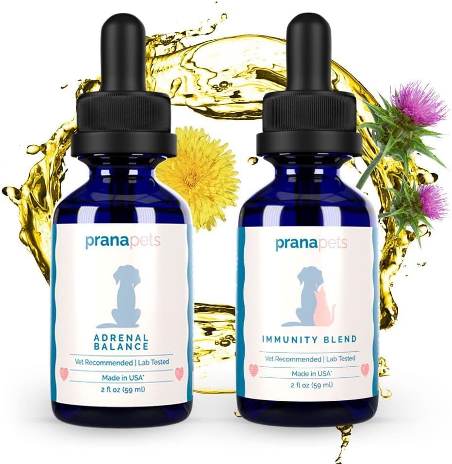 PranaPets Adrenal Immunity Regimen | Adrenal Balance för hundar med Cushing & Immunity Blend Supplement för hundar och katter