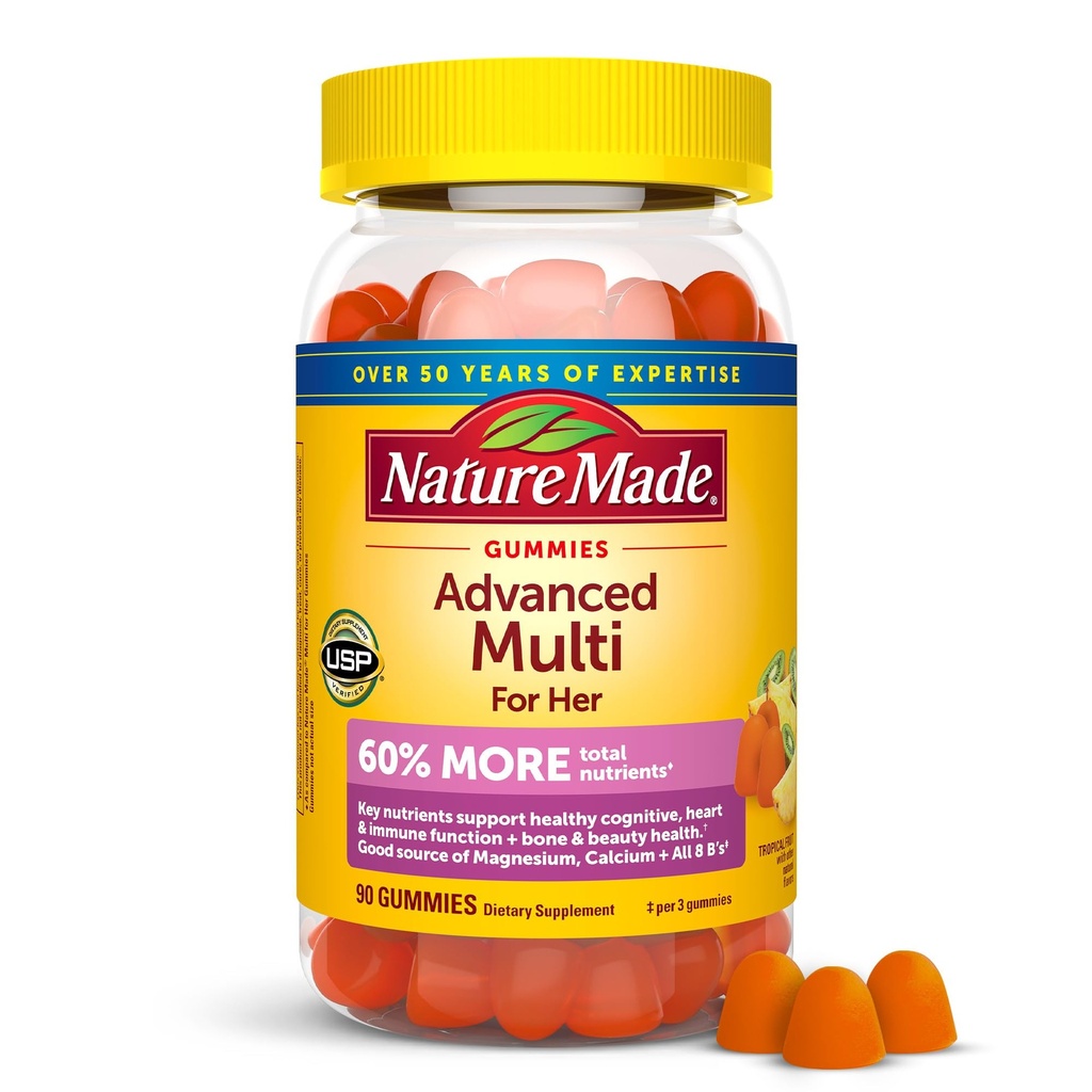 Nature Made Advanced Womens Gummy Multivitamins med Magnesium Citrate, Calcium, B Vitaminer, Multivitamin Gummies för kvinnor, 90 Multi Vitamin Gummies, 30 Day Supply