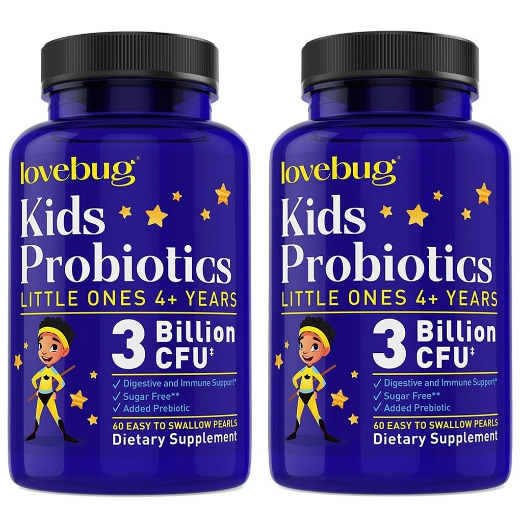 LOVEBUG Probiootit lapsille - lapset Probiootti purukumia prebiootit ikäisille 4+, päivät Lapset Gut Health, Ummetus, Ruoansulatus- ja immuunituki täydentää, sokeriton, 120 pehmeät helmet
