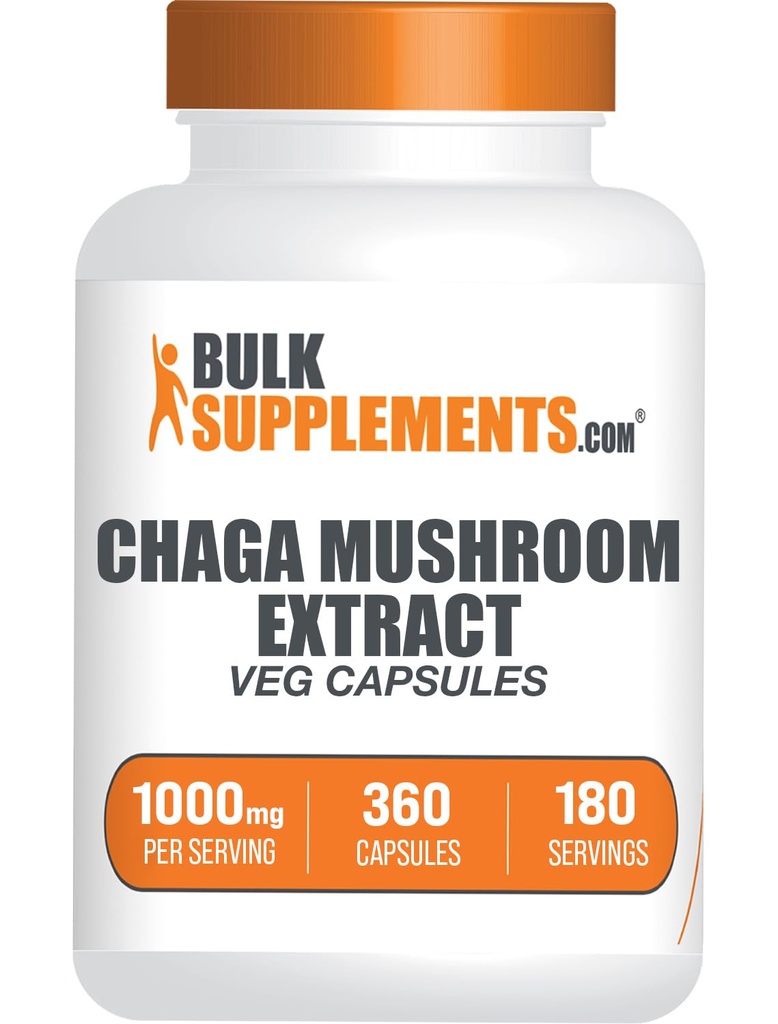 BulkSupplements.com Chaga Mushroom Extract kapselit - Chaga Extract, Chaga sieniä - Vegan & Gluteeniton, 2 kapselia per tarjoilu (1000 mg), 360 Count (Pack of 1)