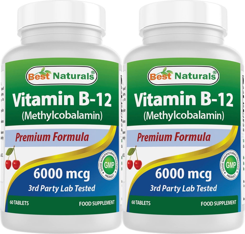 Bästa Naturals Vitamin B-12 som Methylcobalamin (Methyl B12), 6000 mcg 60 Sublingual Tablets (60 greve av 2))