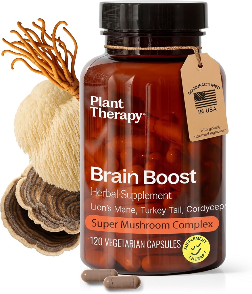 Plant Therapy Lion... Mane-kapselit valmistettu USA:ssa 4 kuukauden toimitus Turkin häntä ja Cordyceps tukee muisti Focus täydentää naisten ja miesten aivojen Boost 120 kasvissyöjä kapselit