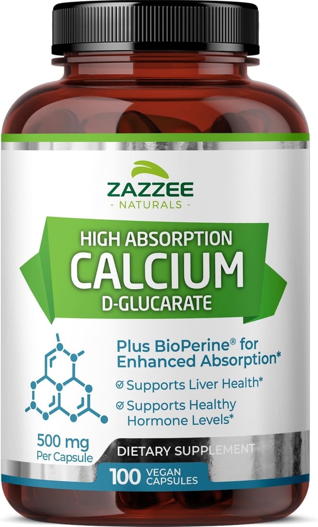 Zazzee High Imeytyminen Kalsium D- glukaraatti, 500 mg per kapseli, 3 mg BioPerine for Enhanced Absorption, 100 vegaaninen kapseli, Plus parsakaali 10:1 uute, 100% kasvissyöjä, CDG, kaikki luonnolliset ja muut kuin GMO:t
