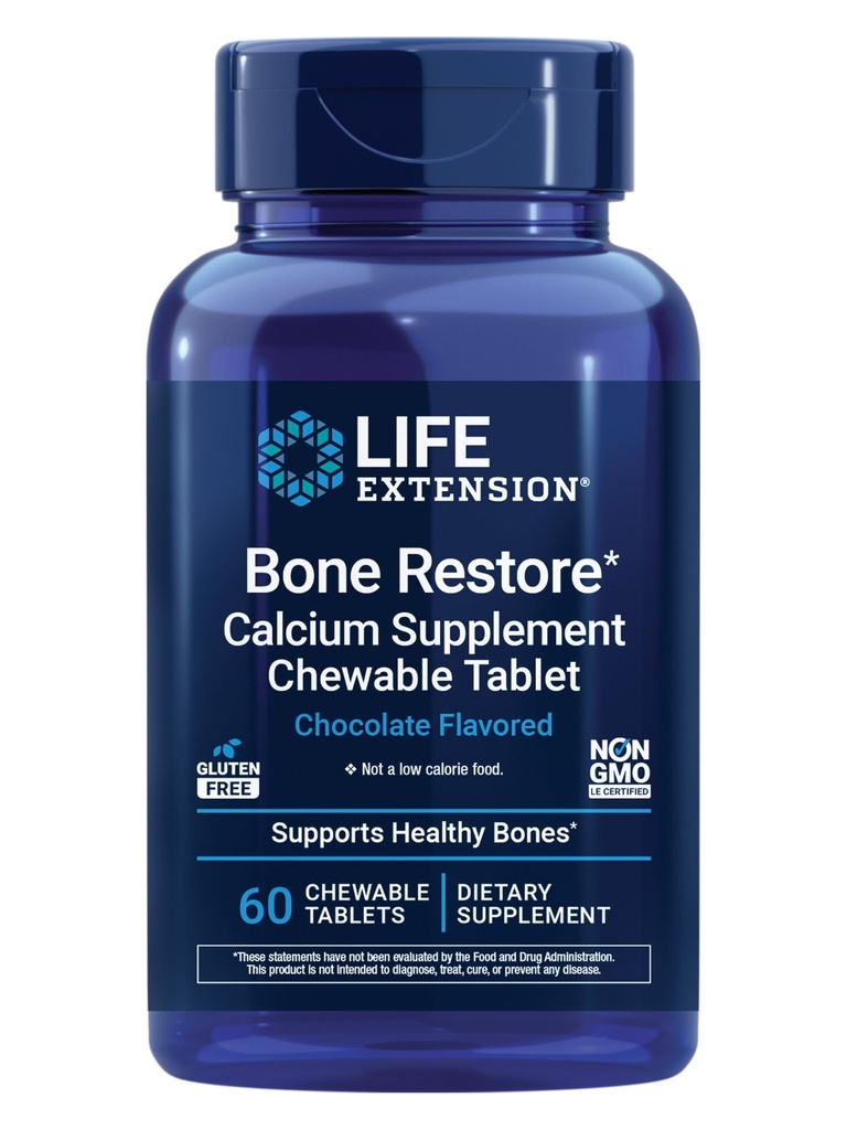 Life Extension Luu Palauta kalsium Supplement purutabletit, Bone Health Supplement, Kalsium, D-vitamiini, Mineraalit, Gluteeniton, ei-GMO, 60 tablettia