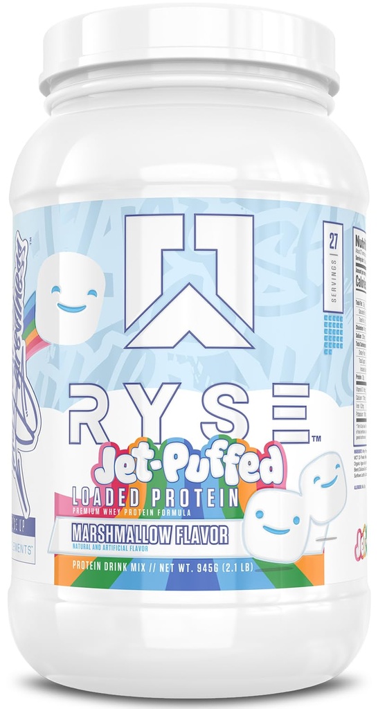 RYSE Ladattu proteiinijauhe - Jet-Puffed Marshmallow - 25g Whey Protein Isolate & keskittyä prebioottista kuitua & MCTs - Low Carb, Low Sugar, Deggestive-Friendly - 27 Tarjoukset / 2 lb Tub