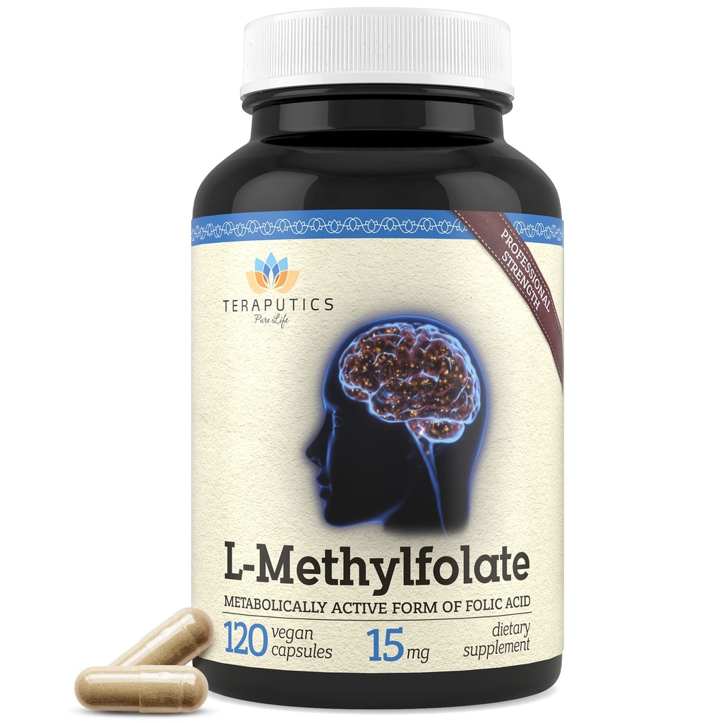Teraputics L-Metyylifolaatti 15 mg ... 120 Vegaanikapselit ... Premium ... 5-MTHF Aktiivinen metyylifolaatti- täydennysosa Mood Homokysteiinimetylaatiolle...