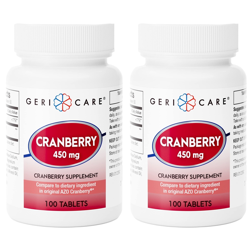 High-Potency Cranberry Supplement - 450mg Pure Cranberry Tablets för urinvägarnas naturliga UTI-förebyggande för män och kvinnor-GMO, Gluten & Dairy Free Cranberry Concentrate 100 Count (2pk)