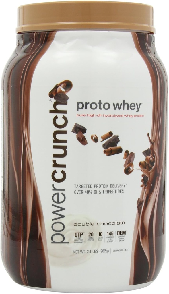 Power Crunch Whey Protein Powder, med Aminosyror, Protein Shakes med läckra smak, dubbel choklad, 2.1 LB