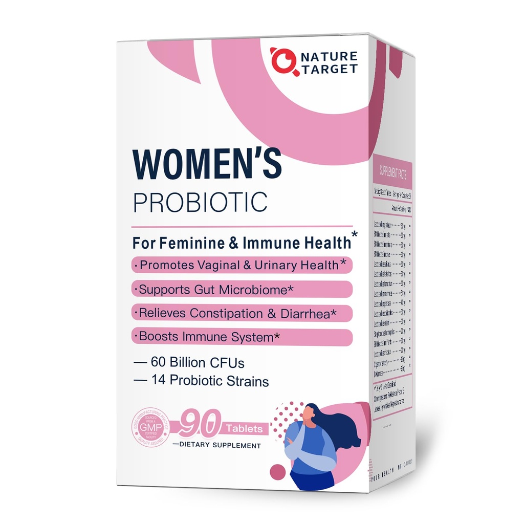 NATURAL TARGET Probiootit - naisille prebiootteja, karpalo ja D-mannoosi, 60-biljardion-CFU, naisten probiootti Dgestive Health / Gut Health / Immuuni Booster