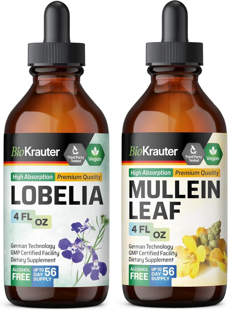 BIO KRAUTER Lobelia Tincture 4 Fl. Oz & Mullein Tincture 4 Fl. Oz.
