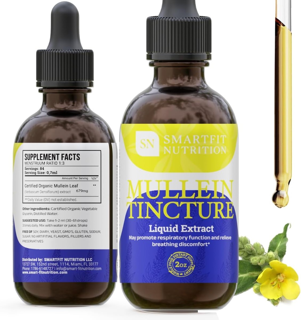 Mullein Leaf Extract - Mullein Drops - Keuhkopuhdistus - Täydennys hengitysjärjestelmän tukea & Terve Mucous Membranes - Verbascum Densiflorum - 2 oz