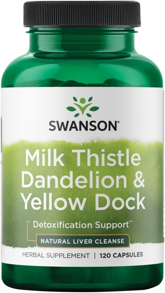 Swanson Milk Thistle, Voikukka & Yellow Dock - Herbal Liver Support Supplement - Natural Supplement Auttaa ylläpitämään yleistä terveyttä ja hyvinvointia - (120 kapselia) 1 pakkaus