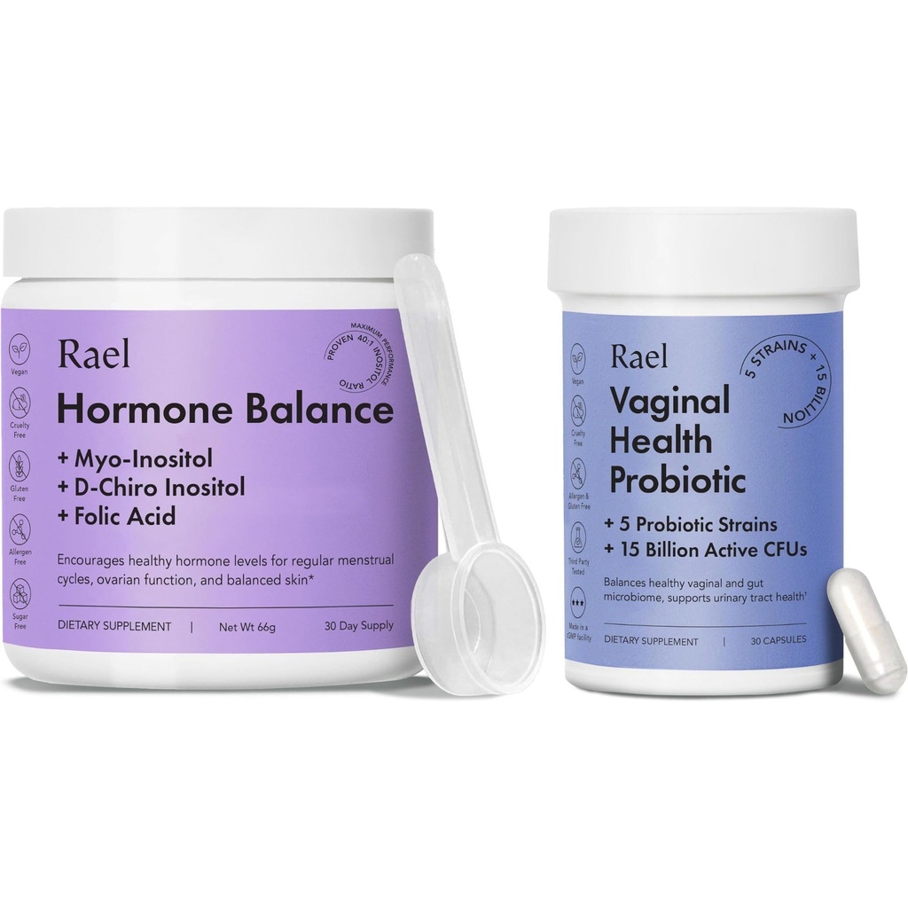 Rael Supplement for Women Bundle - Hormonitasapaino, hedelmällisyys & munasarjatuki (30 päivän tarjonta) & Probiootit, Ruoansulatuskanavan entsyymit, virtsateiden terveys (30 päivän tarjonta)