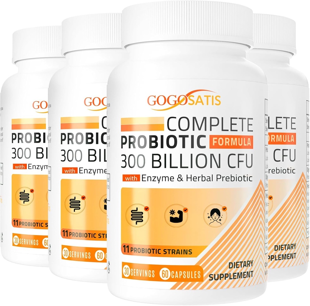 Probiotika för kvinnor och män, 300 miljarder CFU 11 Strains + Organic Herbal & Digestive Enzymes, Probiotic för Digestive Health, Gas & Bloating, Immune, Gut Health for Women & Men, Shelf Stable, 240 Caps