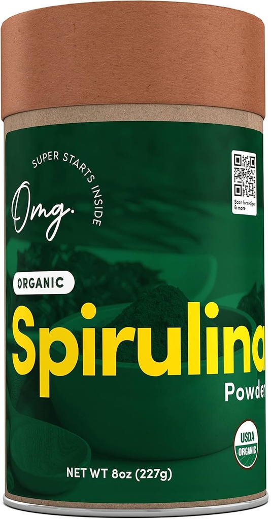 OMG! Superfoods Organic Spirulina Powder - 100% ren, USDA Certified Organic - Bra källa till järn, vitamin A & Vitamin B12. - 8 Ounces (1 Paket)