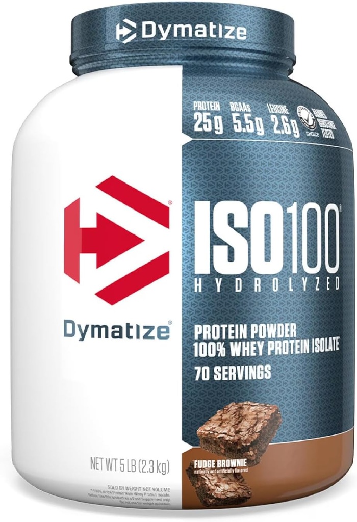 Dymatize ISO 100 Hydrolysed Whey Protein Powder Isolate, Fudge Brownie, 5 punta