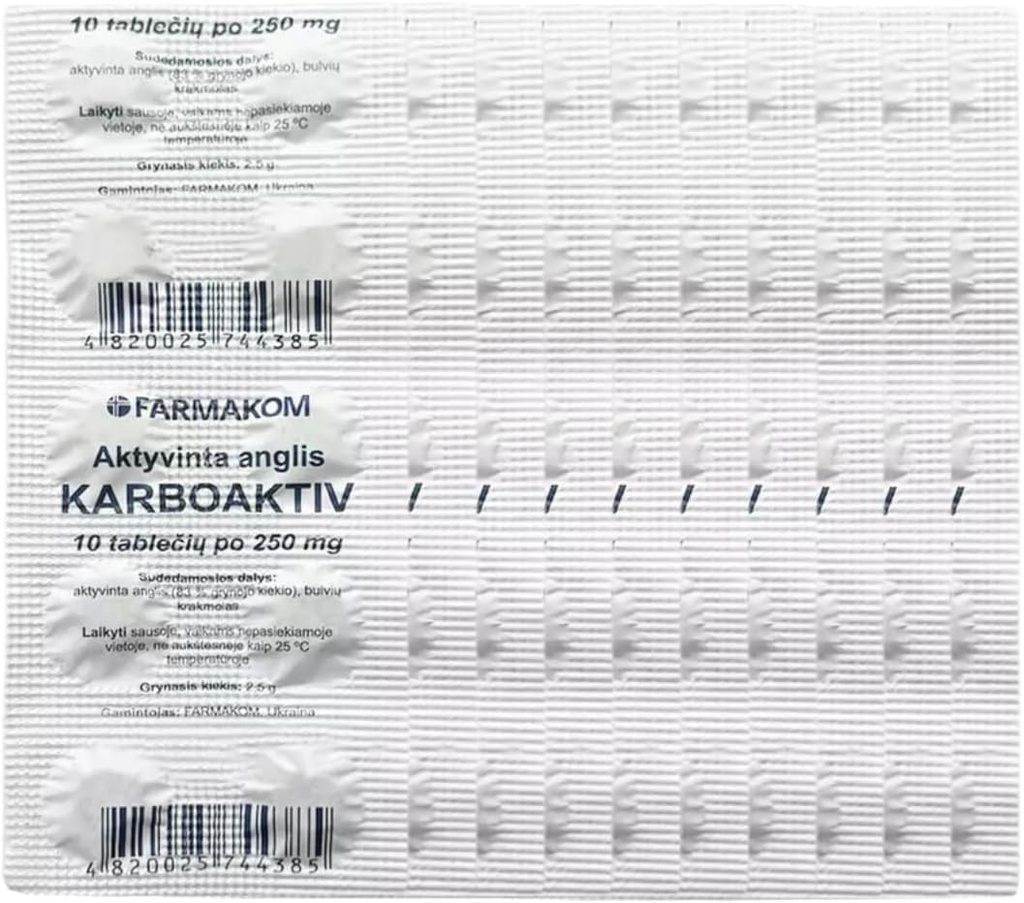 Aktivoitu hiilihiilitabletti Digestio Food Supplement 5 Sheets X 10 tablettia