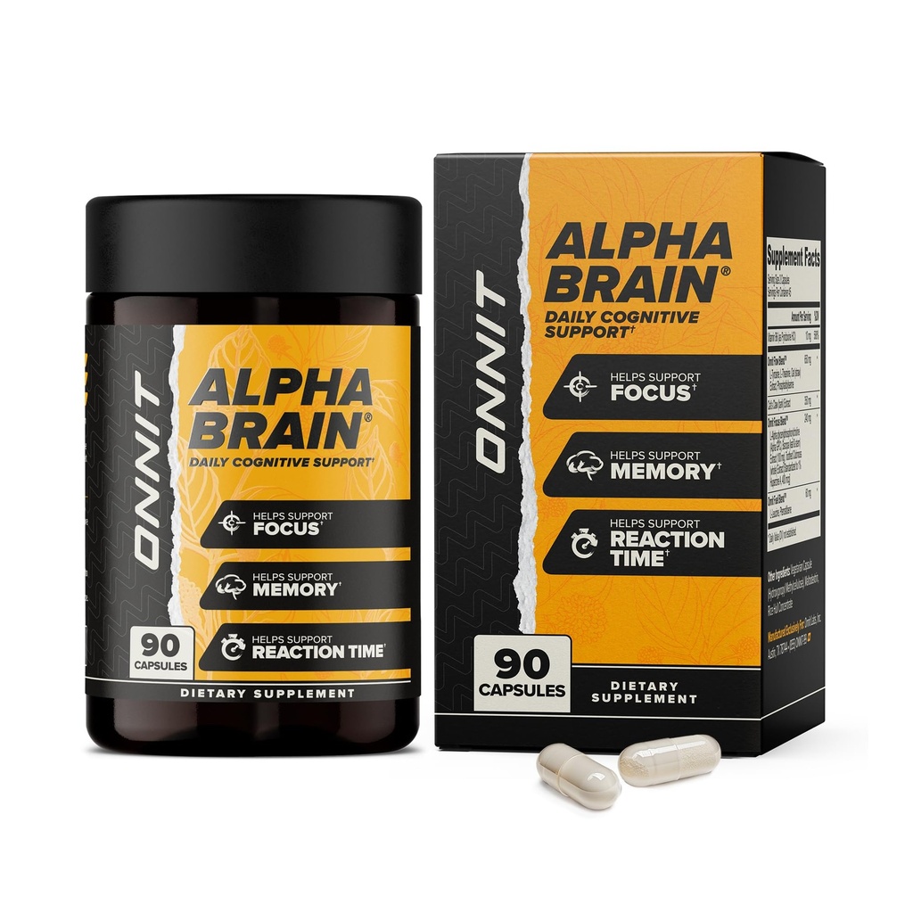 ONNIT Alpha Brain Nootropic Brain Supplement for Focus, Memory, Mental Clarity, Cognitive Support med L-Theanine och Vitamin B6, 90 Count