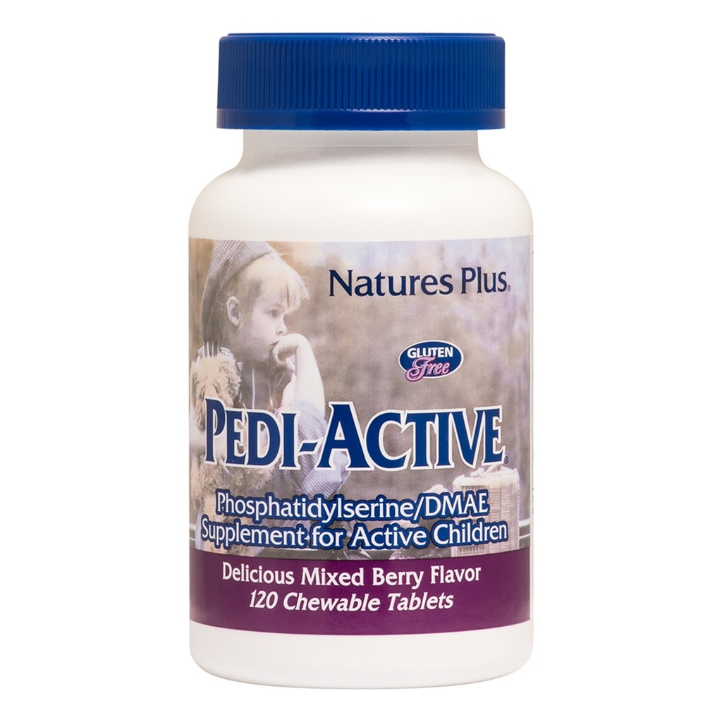 NaturesPlus Pedi-Active LECI-PS, DMAE Complex - 120 purutablettia - Mixed Berry Flavor - Childrens Pureskeltava lisäravinteet, edistää aivojen terveyttä, keskittyä - kasvissyöjä, Gluteeniton - 60 tarjoilua
