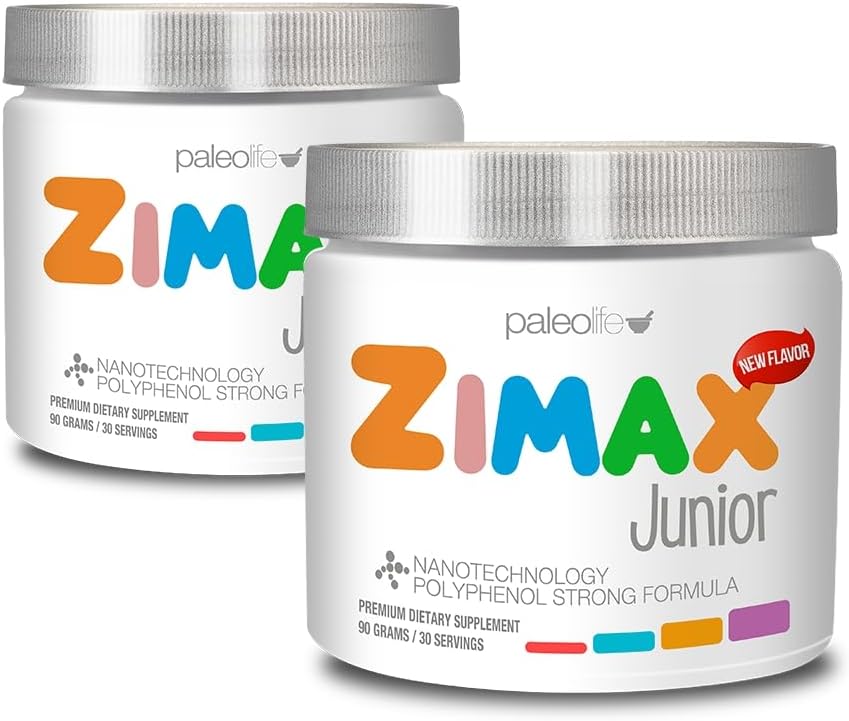 ZIMAX Junior Super antioksidantti lapsille ja nuorille 4-16 vuotta, 100% luonnollinen C-vitamiini, magnesium, D3-vitamiini, Curcumin, inkivääri ja mineraalit