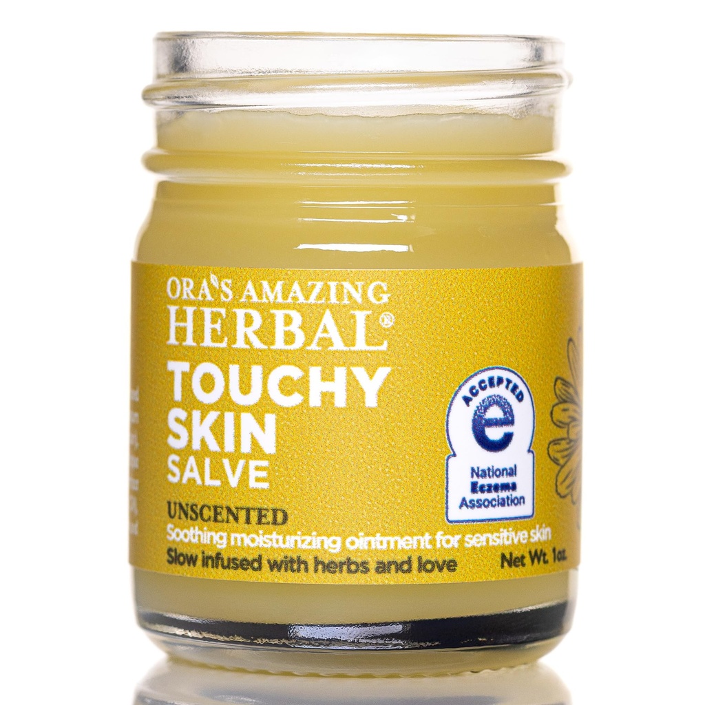 Ora's Amazing Herbal, Touchy Skin Salve, Ekseema Cream hoito, Jäänpoistovoidetta lapsille ja aikuisille, Calendula voide luonnollinen herkkä, hajuton, kuiva iho Balm 1 oz Travel Size