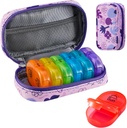 Serfeymi Weekly Travel Pill Organizer 2 Times A Day AM PM Uppgraderad Rainbow Pill Box 7 Dag med Portable Zipper PU Leather Pill Case, Medicine Organizer för piller, vitaminer, fiskoljor - lila 02
