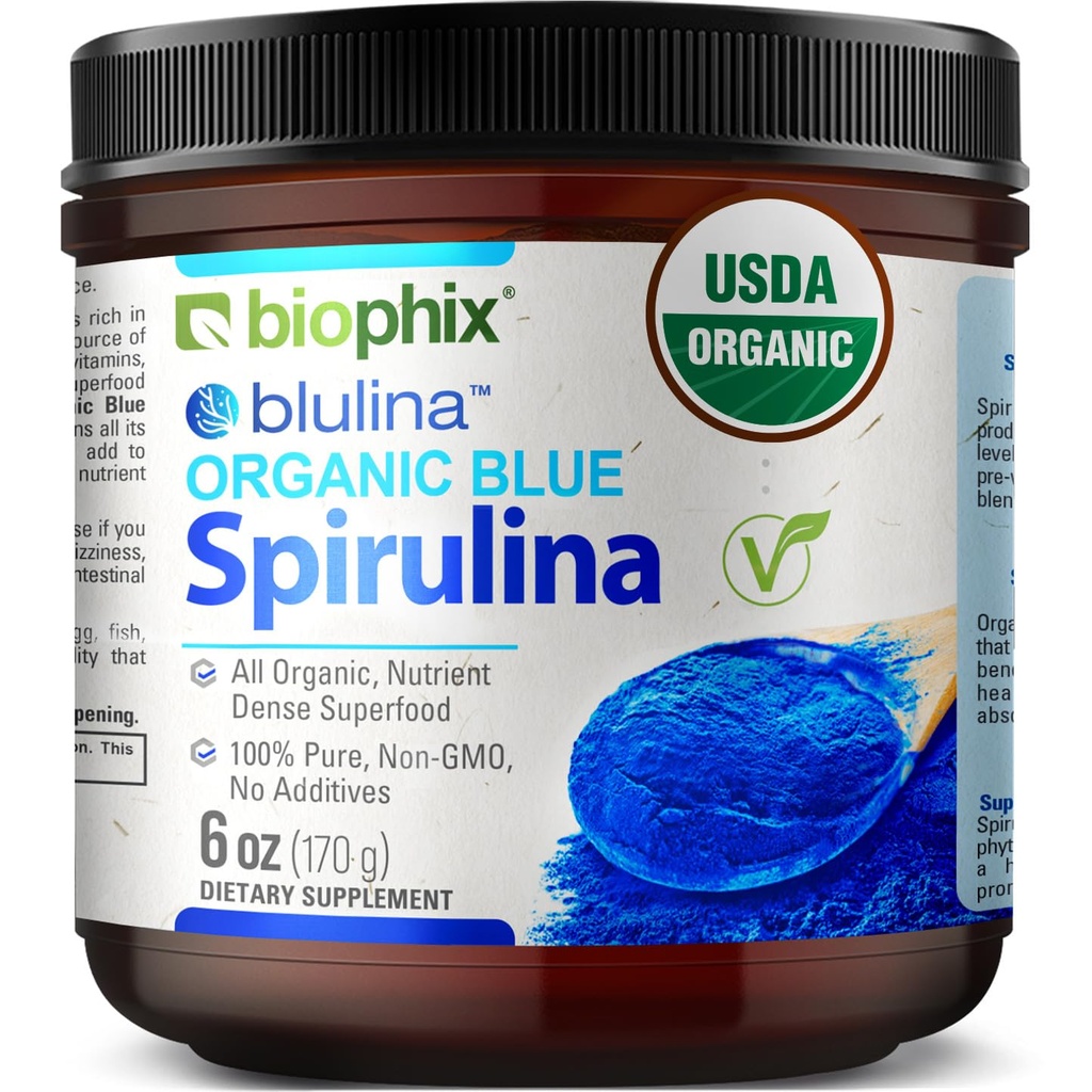 Biophix Blue Spirulina Powder Organic Blulina 6 oz - Algae Organic Spirulina Powder 170 Servings - Superfood Supplement - Natural Blue Pigment - Espirulina en Polvo Organica Pura Azulina