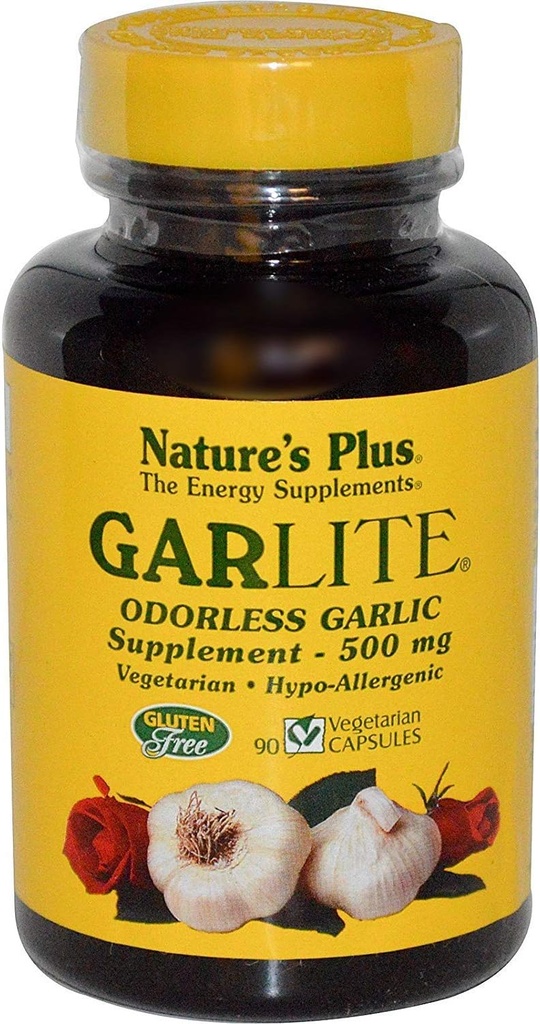 NaturesPlus Garlite Odorless Valkosipuli - 90 kapselia - Kasvisruokaa, Gluteeniton - 90 tarjoilua