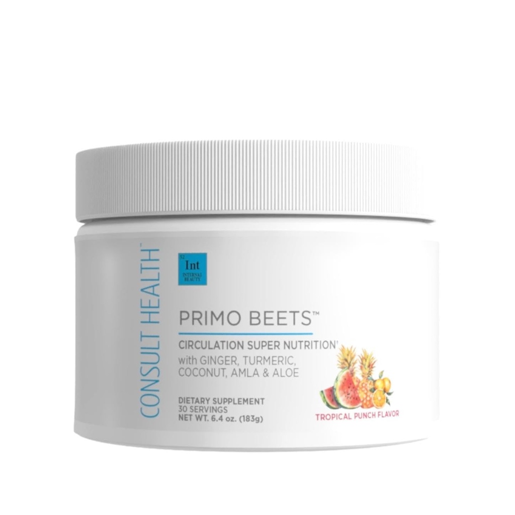 Consult Health Primo Beets - Beet Root Powder Drink Mix med elektrolyter - Nitrater för att stödja cirkulation - Energi Boost - Ginger & Turmeric - Män & Kvinnor - Tropisk Punch Flavor - 30 portioner