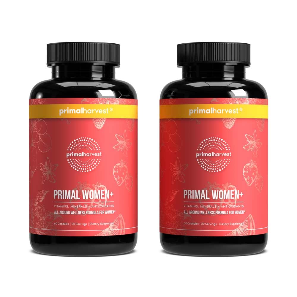 Primal Harvest Multivitamiini naisille A-vitamiini, C-vitamiini, D-vitamiini ja E-vitamiini, B12-vitamiini, B6, Biotiini, Sinkki täydentää, 60 kapselia (Naiset 2 pakkaus)