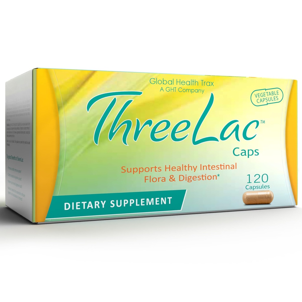 Global Health Trax GHT - ThreeLac Probiotic Capsules, 120 Count - Omfattande Digestive Support för män, kvinnor och barn - Immunsystem och Gut Balance, Non-GMO