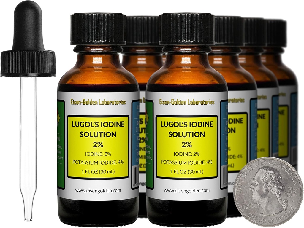 Lugolin jodi / 2% Liuos / 8 Oz Kahdeksan Amber lasipullot / vapaa Droppers