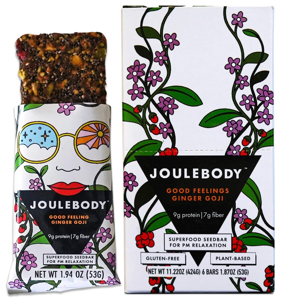 JOULEBODY 5 PM Good Feeling Organic Ginger Goji Seedbar | Gut-Health Treat Superfood | 6 Greve