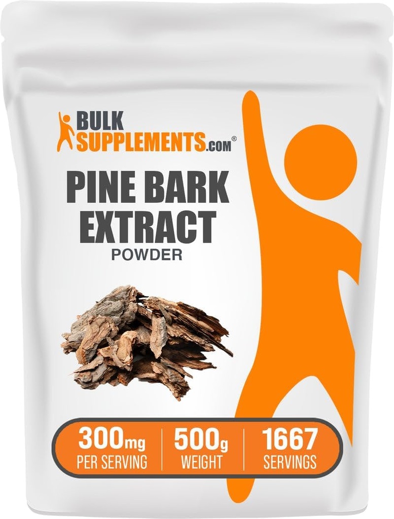 BulkSupplements.com Pine Bark Extract Powder - Herbal Supplement, Pine Bark Powder - Antioksidantteja Support, Gluteeniton - 300 mg per tarjoilu, 500g (1,1 lbs) (Pakkaus 1)