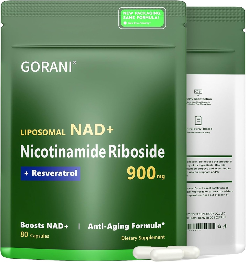 Gorani NAD+ Supplement 900MG, Nikotinamidi Ribosidi, Liposomal Resveratrol, Quercetin (1)