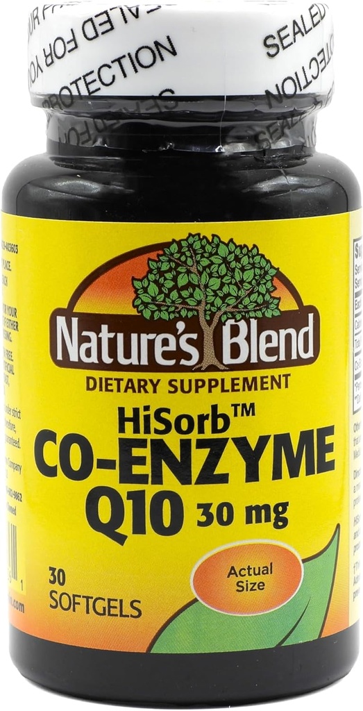 Nature's Blend HiSorb CoQ10 30mg, 30 Softgels - Heart Health Support, Crystal Free, Max Biohajoavuus, Kliinisesti todistettu, Gluteeniton, Ei keinotekoisia värejä tai makuja, Ruokavaliotarvike