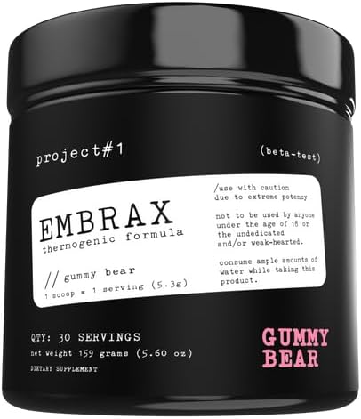 Project #1 Embrax: Thermogenic Preworkout Fat Burner Men & Women - Best Belly Fat Burners for Women & Men, L-Carnitine Supplement Pre Treenout Powder for Men & Women - Gummy Bear