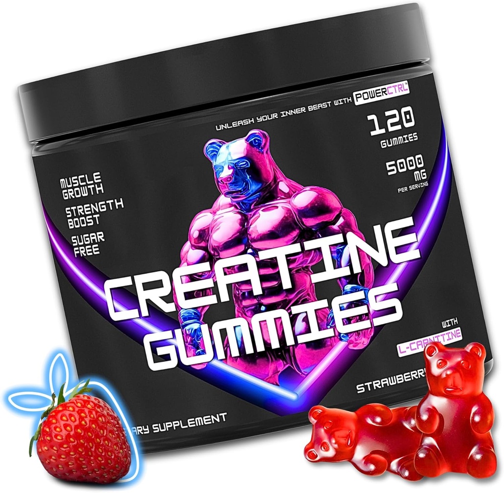 Kreatin Gummies med L-karnitin för män och kvinnor - 5g Kreatinmonohydrat per portion | Stöder muskeltillväxt | Återhämtning | Uthållighet | Styrka och träningsprestanda | Sugar Free | Vegan | 5000mg