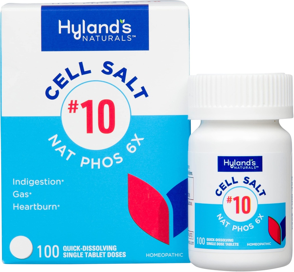 Hylandin nro 10 Cell Salt NAT Phos 6X Tabletit, luonnollinen lievittää närästystä, kaasu, ja ruoansulatushäiriöt, nopeasti ratkaista tabletteja, 100