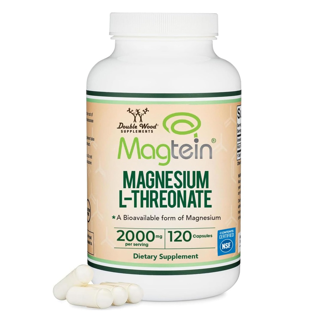 Magnesium L Threonate, Magtein - NSF Certified - Sleep and Cognitive Support - High Absorption - Most Bioavailable Form of Magnesium - 2000 mg - 120 kapslar