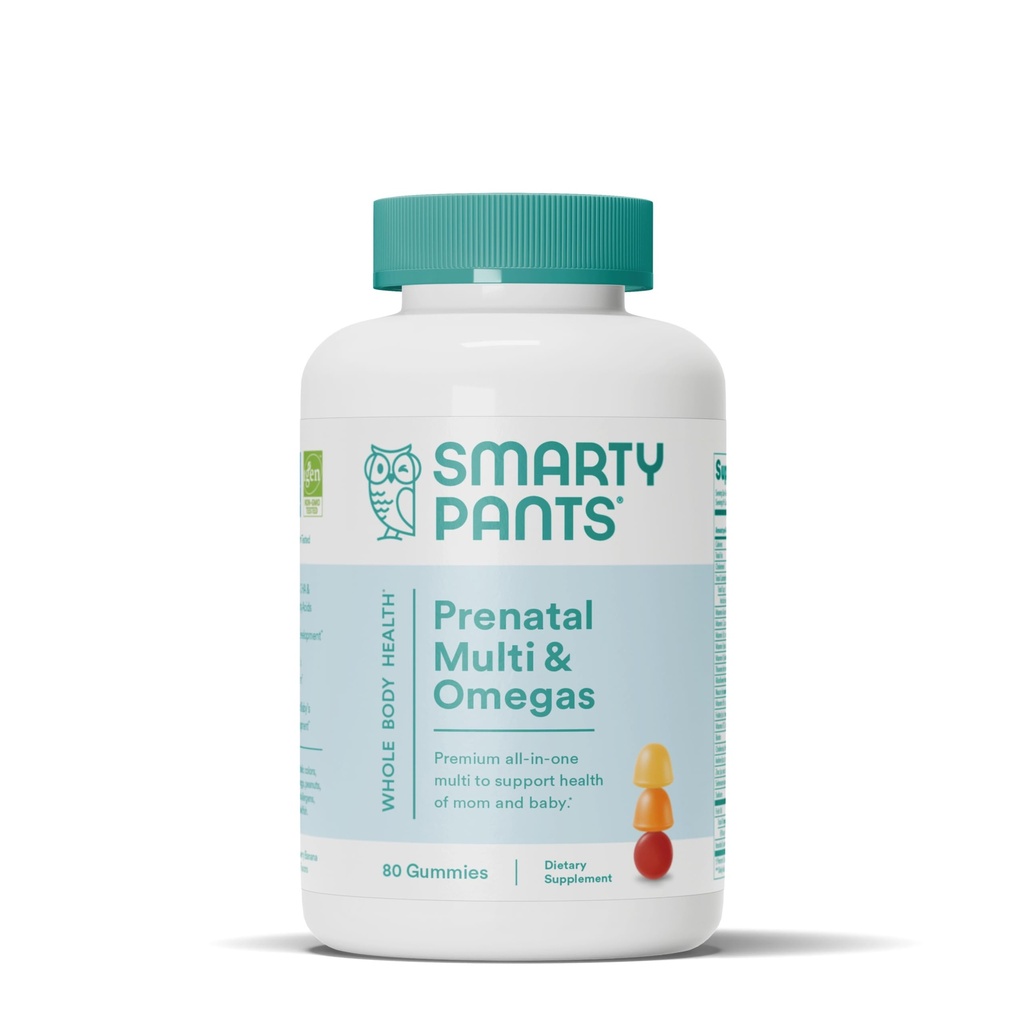 SmartyPants Prenatal vitamiineja naisille, monivitamiini Gummies: Omega 3 kalaöljy (EPA/DHA), Biotiini, metyylifolaatti, D3, C-vitamiini, B12, B6, A, K & Sinkki, Inositoli, 80
