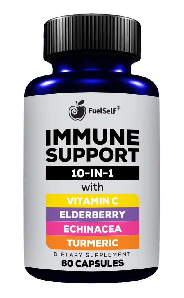 Immuunituki Booster täydentää Elderberry, C-vitamiini, Echinacea, kurkumainoidit, E-vitamiini, B6-vitamiini, sinkki, L-glutamiini HCL, valkosipuli, Lactobacillus Acidophilus:: 60 Count, 1 Pack
