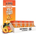Nutritional Designs LPS Liquid Collagen & Whey Protein Supplement - Non-GMO Drink, Sugar-Free - Främjar hälsosam hud och hår för män och kvinnor, Peach Mango, Single Serve (100 Packets)