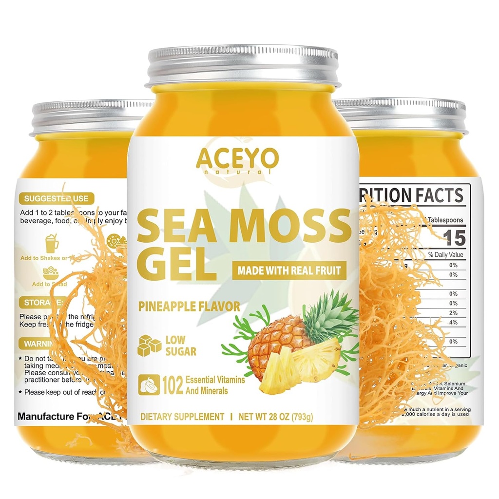 (28 OZ) Sea Moss Gel Raw Flavored Irish Seamoss Gel Natural Vegan Ananas 102 Vitamiineja ja Minerals Wild Harvennettu ei-GMO.