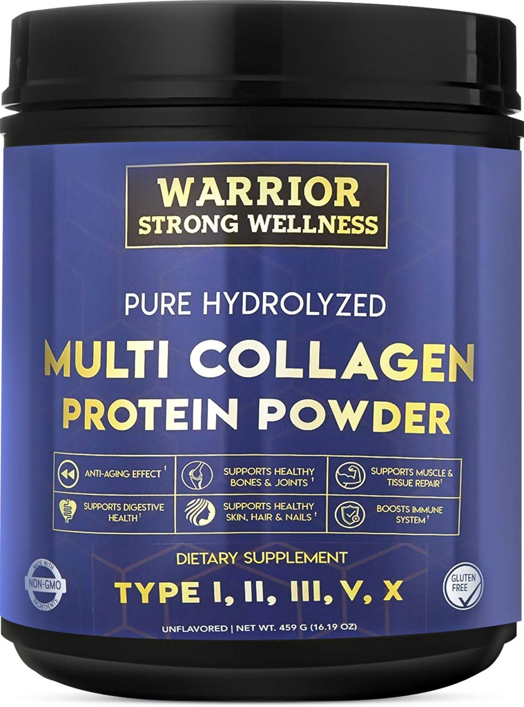 Puhdasta hydrolysoitua Multi Collagen-proteiinijauhetta, kollageenijauhetta, lisäenergiaa, ikääntyvään ihon elastisuuteen, hiusten ja kynsien kasvutukeen, yhteiseen terveyteen (ei makua)