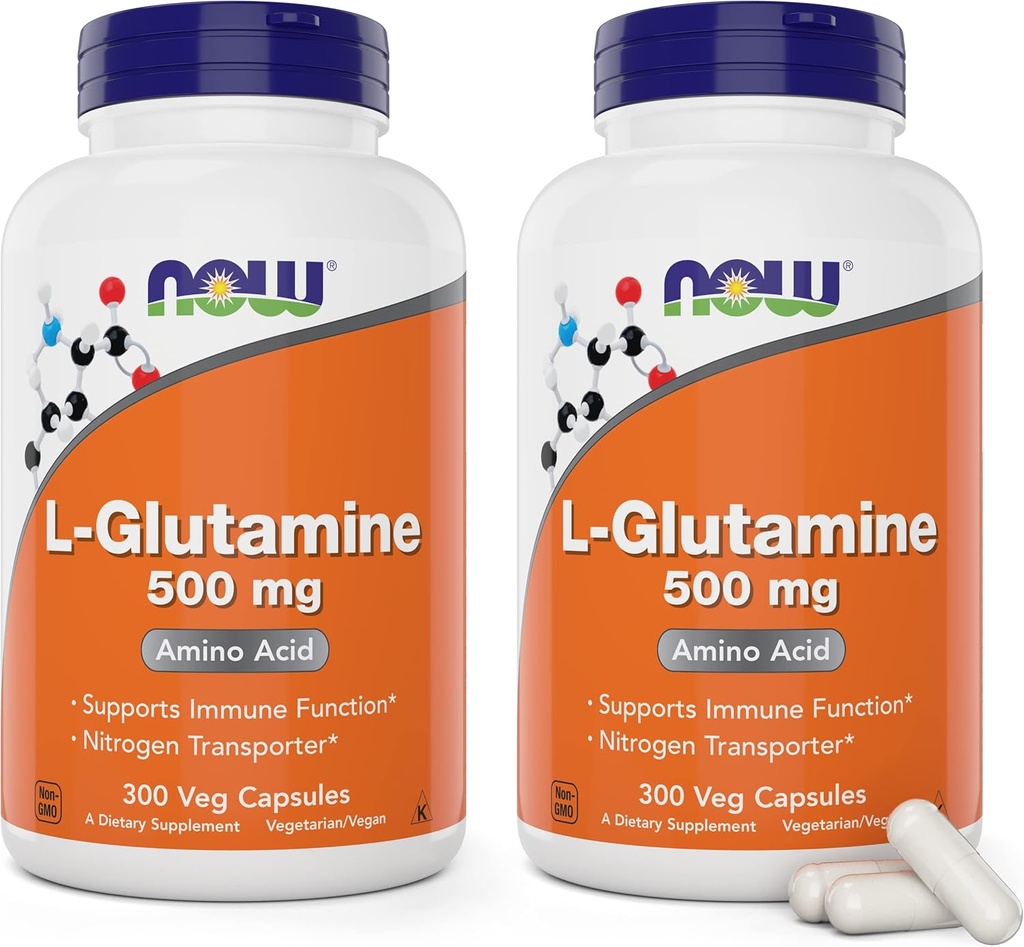 Nyt L-glutamiini 500 mg 300 Veg kapselia (pakkaus 2) - Ei-GMO- täydennysosa - Vegan Lglutamiini 500 mg kapselit