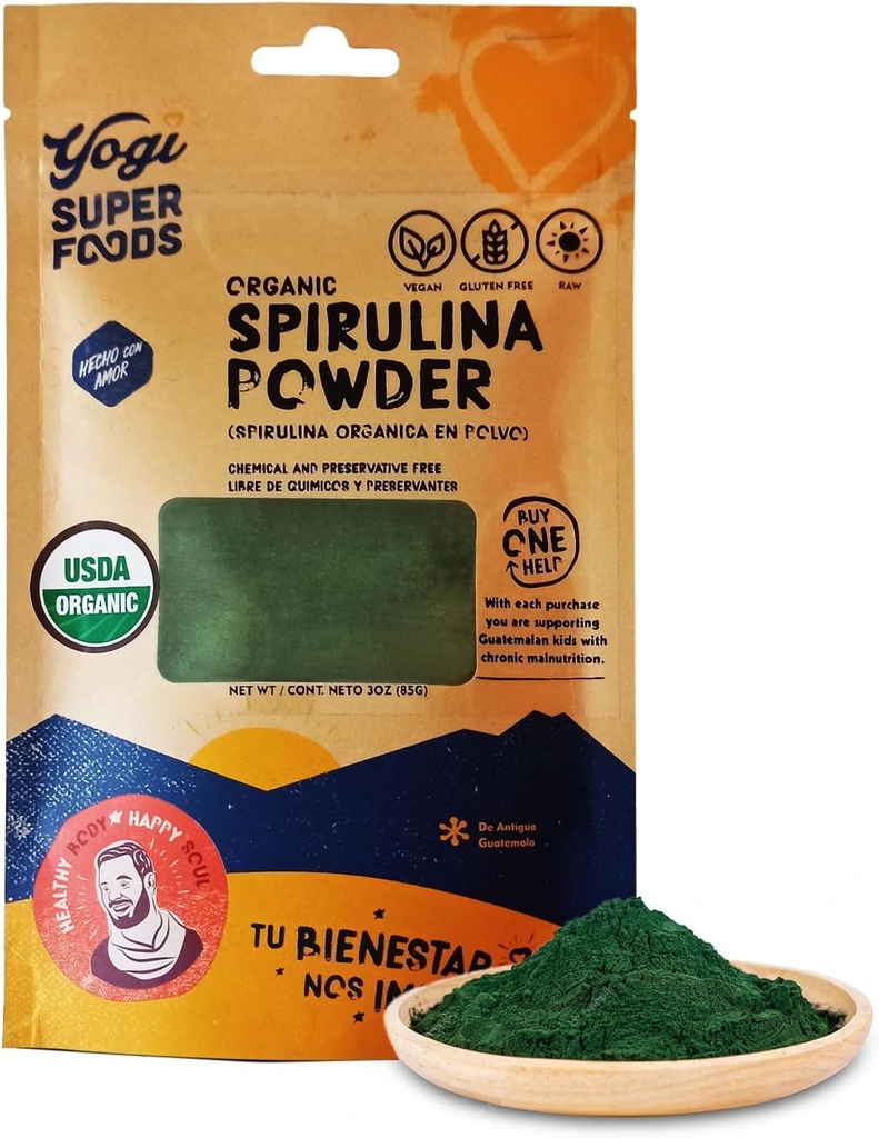 Yogi Super Foods Natural Organic Spirulina Powder, Blue Green Algae Powder, Naturens Superfood hjälper till att upprätthålla ett hälsosamt immunsystem, inga kemikalier eller konserveringsmedel - Raw, Vegan