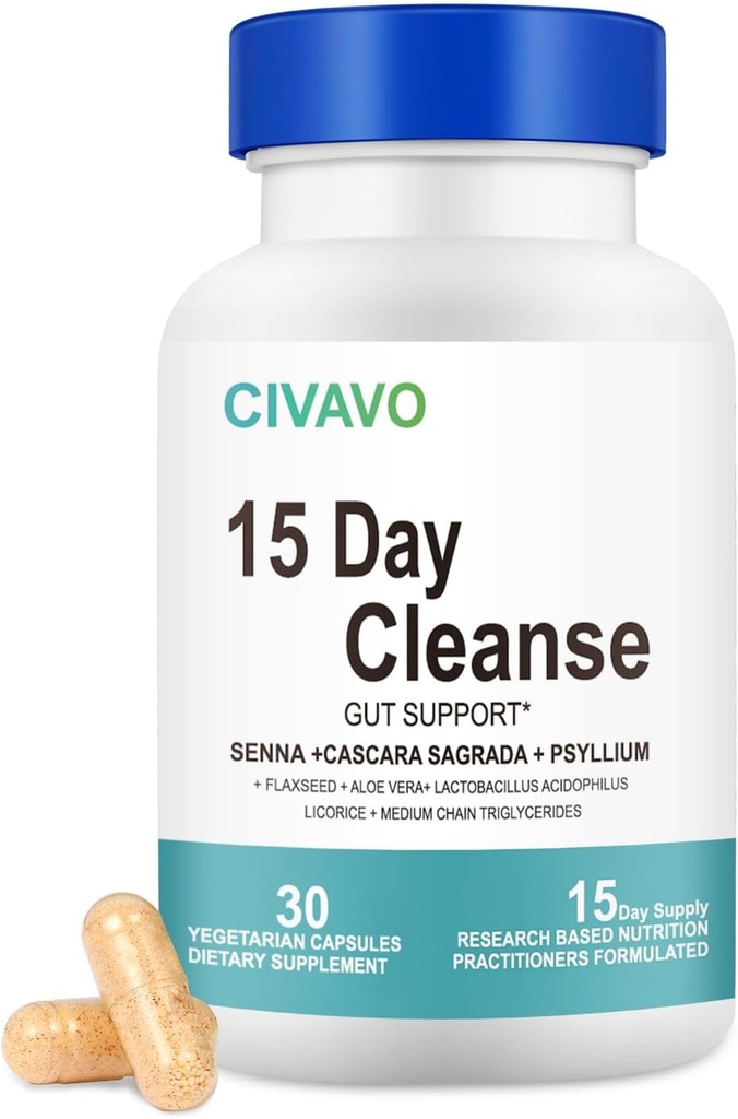 15 päivää Gut Cleanse for women & Men- Gut ja Colon Support- Probiootit& Psyllium Husk Cleanse Bowel Discolving kapselit, ravintolisä (30 kapselia)