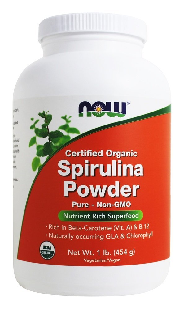 NOW Foods Supplements, Certified Organic, Spirulina Powder, Rich in Beta-Carotene (Vitamin A) och B-12 med naturligt förekommande GLA & Chlorophyll, 1-pound